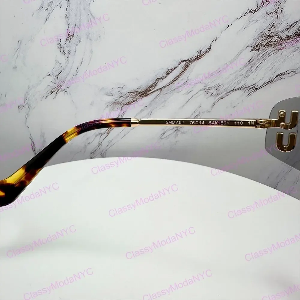 New MIU MIU Logo Sunglasses 2025 Runway Gold Slim Skinny Wrap Rimless Italy